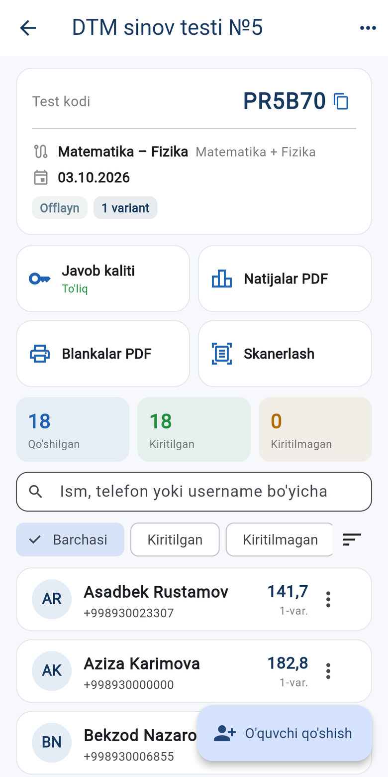 abTest ilovasi: blok test natijalari